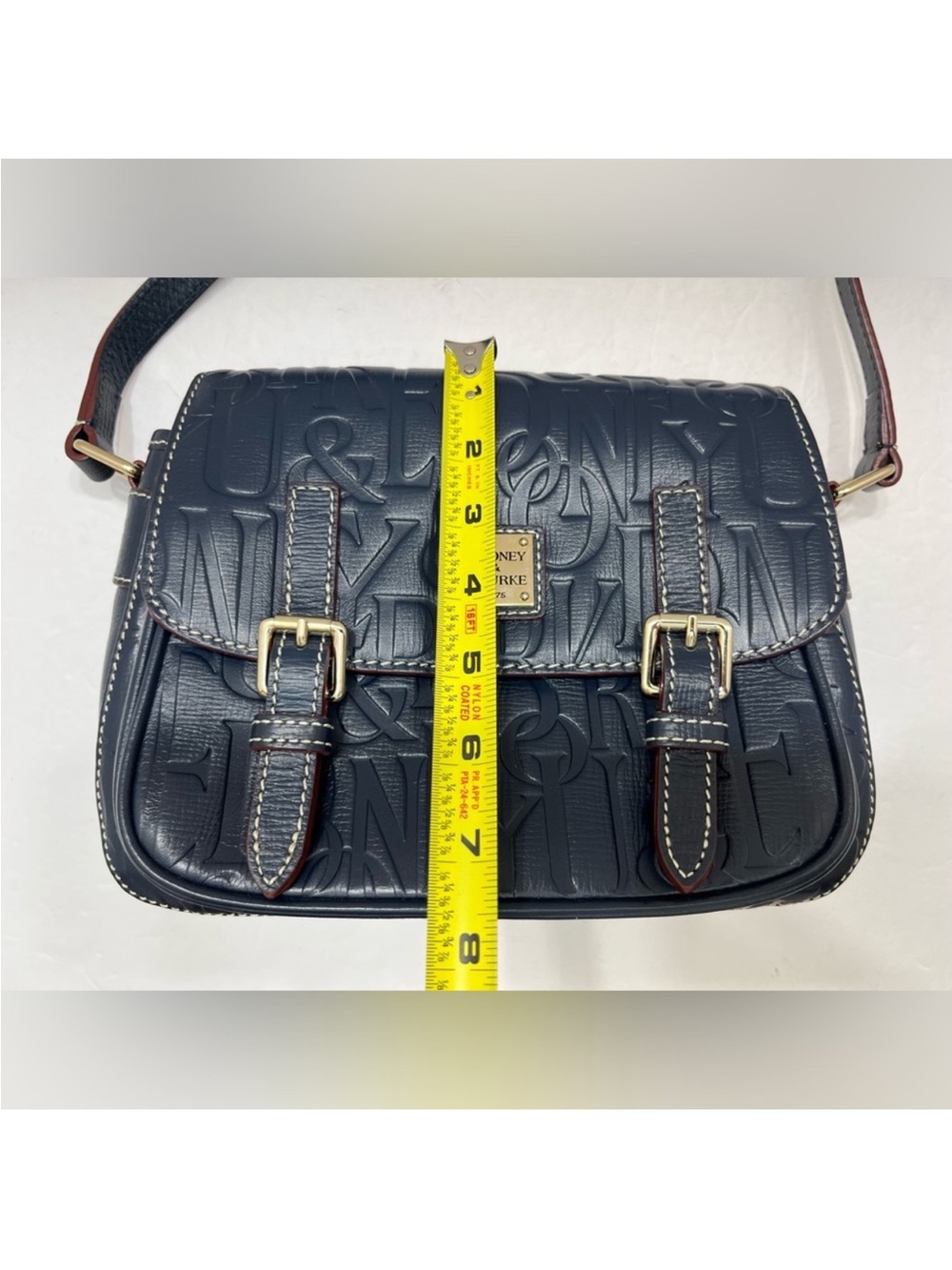 Dooney & Bourke Navy Graffica Safari Embossed Leather Buckle Crossbody - Picture 9 of 15